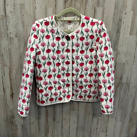 JCrew Factory Quilted Floral Cropped Jacket Button Front Womens 2 Petite - Picture 3 of 8